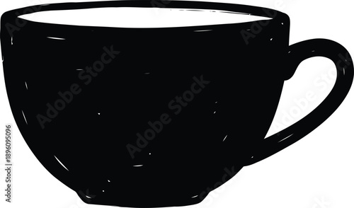 Minimalist bowl shaped tea cup silhouette with thin white highlights for kitchen decor and restaurant menu collection