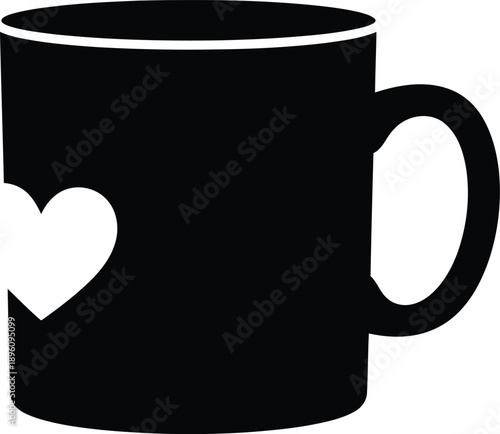 Tall cylindrical coffee mug silhouette with heart shape cut out detail for valentines day and romantic gift theme ideas