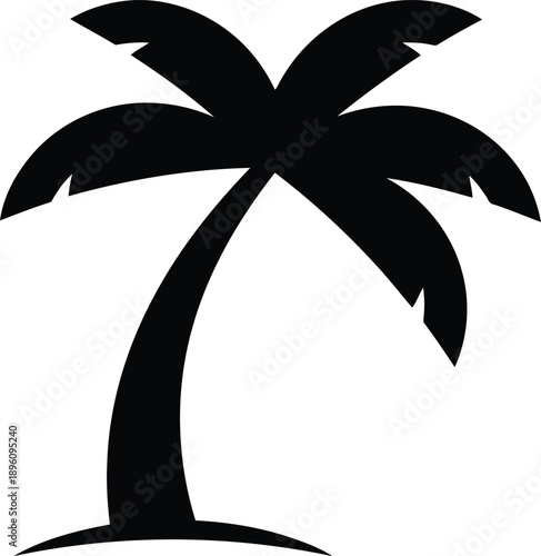 Black silhouette of a palm tree with curved trunk and fronds against a checkered background representing isolation