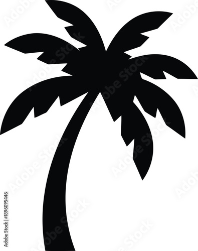 Silhouette palm tree, isolated tropical tree, summer vacation symbol, beach icon, exotic plant, nature element, travel graphic, vibrant green leaves, clear sky, coastal