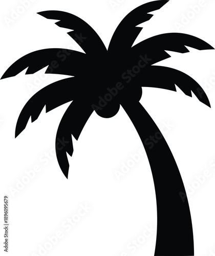 Palm tree silhouette with coconut and leaves on transparent background, exotic tropical plant, vacation and summer symbol, isolated vector