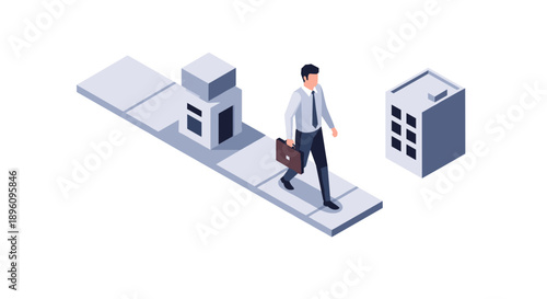 Businessman walking on a path with briefcase.