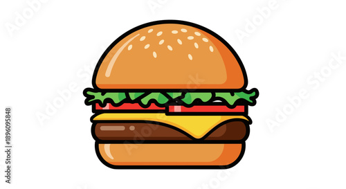 Cartoon Hamburger with Cheese and Lettuce.