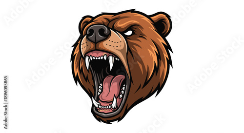 Angry Brown Bear Head with Open Mouth.