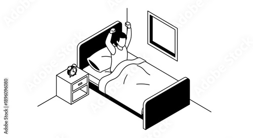 Man Waking Up in Bed Illustration 1.