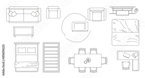 Collection of Furniture Layouts and Floor Plans for Interior Design.