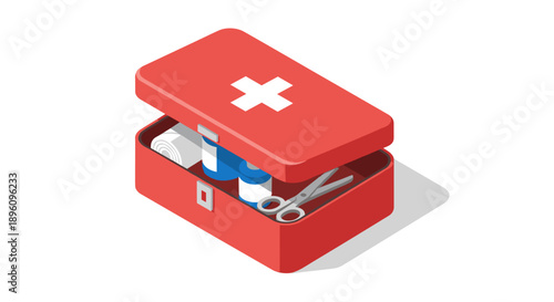 Red First Aid Kit with Medical Supplies.