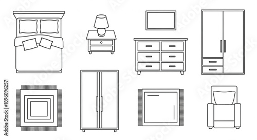 Collection of Furniture Line Drawings for Interior Design.