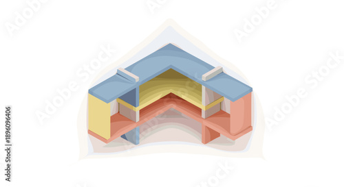 Colorful 3D Model of House Structure.
