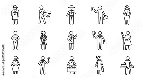Collection of Diverse Professional People Icons Representing Various Occupations.