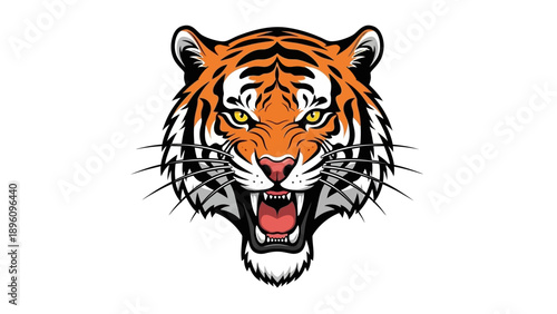 Fierce Tiger Head Roaring Aggressively, Wild Animal Portrait