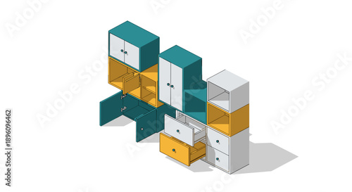 Stack of Office Filing Cabinets and Drawers.