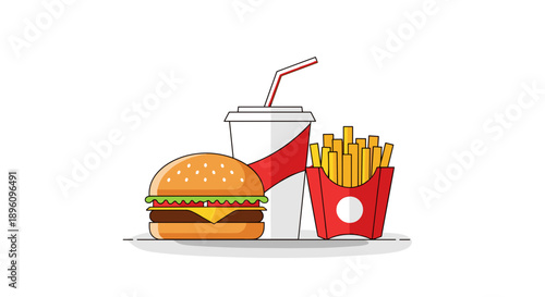 Fast Food Burger Fries and Drink.