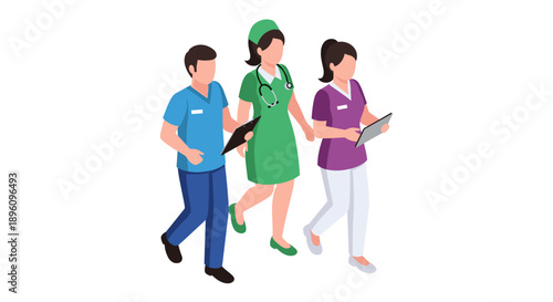 Three People Walking Together in Casual Clothes.