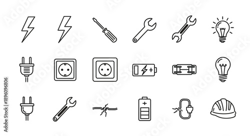 Collection of electrical tools and symbols hand drawn icons.