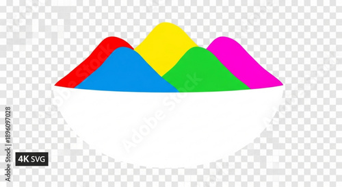 Colorful powder piles in a white bowl on a transparent background for design and decoration