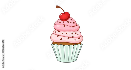 cupcake, cherry, cake, dessert, bakery, pastry, sweet, frosting, icing, cream, topping, fruit, sugar, food, snack, treat, confection, delicious, tasty, cute, icon, vector, symbol, flat, minimal, moder