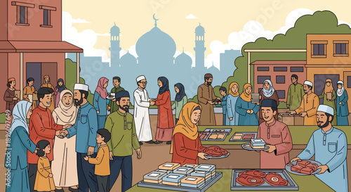 People at street market.