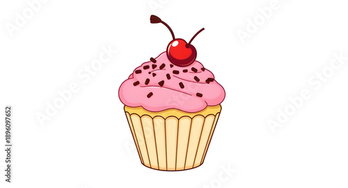 cupcake, cherry, cake, dessert, bakery, pastry, sweet, frosting, icing, cream, topping, fruit, sugar, food, snack, treat, confection, delicious, tasty, cute, icon, vector, symbol, flat, minimal, moder