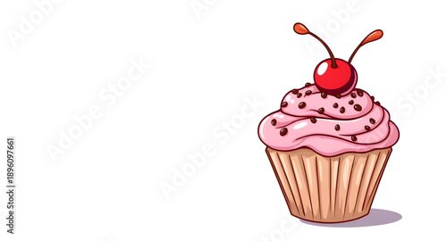 cupcake, cherry, cake, dessert, bakery, pastry, sweet, frosting, icing, cream, topping, fruit, sugar, food, snack, treat, confection, delicious, tasty, cute, icon, vector, symbol, flat, minimal, moder