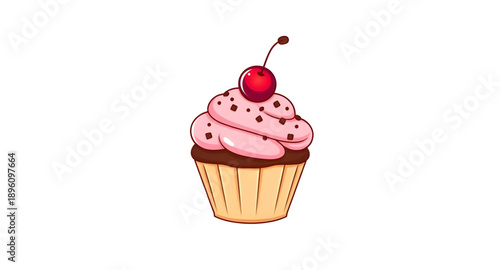 cupcake, cherry, cake, dessert, bakery, pastry, sweet, frosting, icing, cream, topping, fruit, sugar, food, snack, treat, confection, delicious, tasty, cute, icon, vector, symbol, flat, minimal, moder