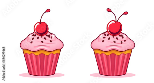 cupcake, cherry, cake, dessert, bakery, pastry, sweet, frosting, icing, cream, topping, fruit, sugar, food, snack, treat, confection, delicious, tasty, cute, icon, vector, symbol, flat, minimal, moder