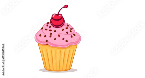 cupcake, cherry, dessert, cake, bakery, sweet, pastry, frosting, icing, cream, topping, fruit, sugar, food, treat, snack, confection, gourmet, tasty, delicious, icon, symbol, vector, illustration, min