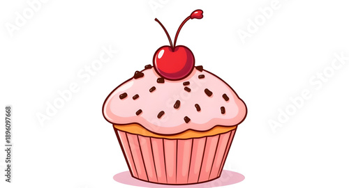 cupcake, cherry, dessert, cake, bakery, sweet, pastry, frosting, icing, cream, topping, fruit, sugar, food, treat, snack, confection, gourmet, tasty, delicious, icon, symbol, vector, illustration, min