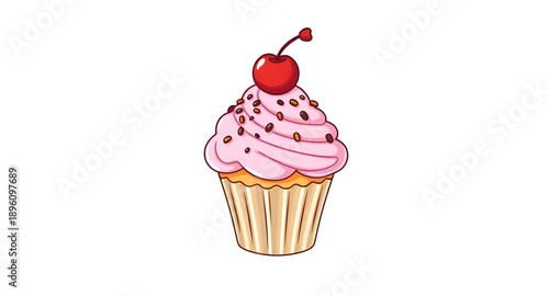 cupcake, cherry, dessert, cake, bakery, sweet, pastry, frosting, icing, cream, topping, fruit, sugar, food, treat, snack, confection, gourmet, tasty, delicious, icon, symbol, vector, illustration, min