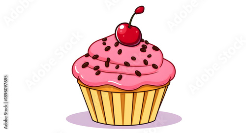 cupcake, cherry, dessert, cake, bakery, sweet, pastry, frosting, icing, cream, topping, fruit, sugar, food, treat, snack, confection, gourmet, tasty, delicious, icon, symbol, vector, illustration, min