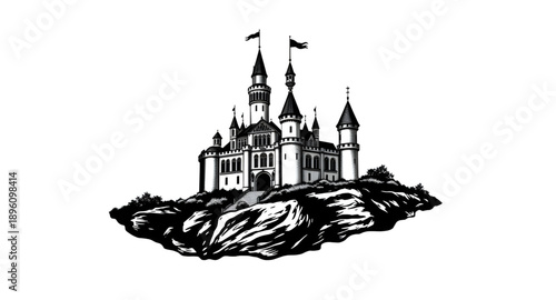 castle, fortress, tower, silhouette, medieval, stronghold, palace, royal, kingdom, historic, ancient, battlement, turret, wall, moat, gate, spire, citadel, keep, rampart, fort, fantasy, fairytale, mag