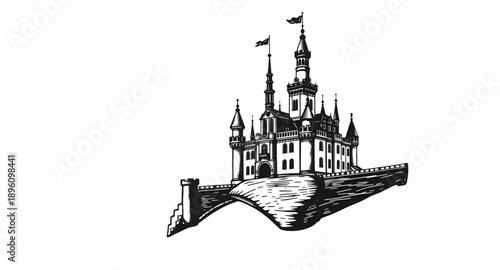 castle, fortress, tower, silhouette, medieval, building, stone, palace, royal, historic, ancient, kingdom, battlement, turret, wall, moat, gate, spire, keep, citadel, rampart, fort, fantasy, fairytale