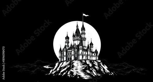 castle, fortress, tower, silhouette, medieval, building, stone, palace, royal, historic, ancient, kingdom, battlement, turret, wall, moat, gate, spire, keep, citadel, rampart, fort, fantasy, fairytale