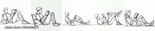 line art of a man leaning back reading a book