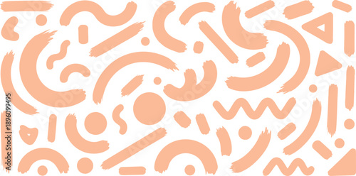A vibrant abstract design featuring peach-colored shapes and lines 