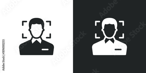 Facial recognition biometric identification icon for security system and user profile authentication control. Solid vector symbol illustration