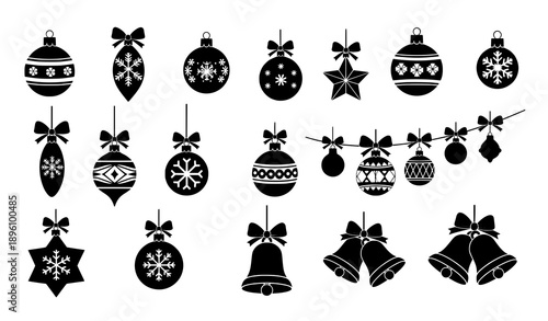 Front-view Christmas tree decoration icons vector set isolated on white