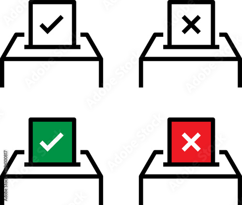 Approval and rejection icons with laptop and tablet devices