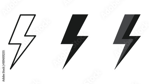 Set of three different style lightning bolt icons