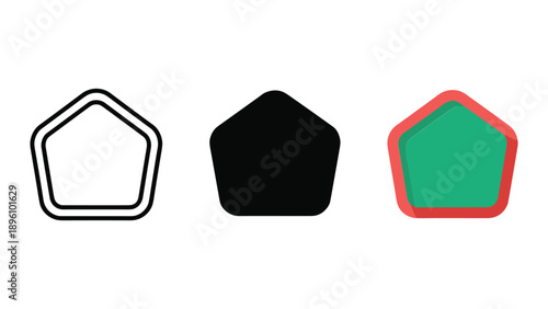 Different pentagons with various fill and border styles