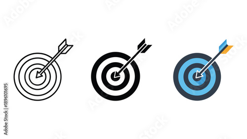 Target with arrow hitting bullseye in different style