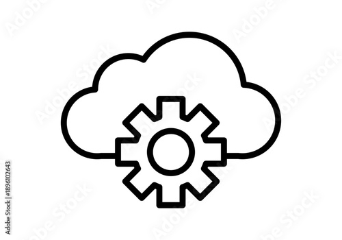 icono lineal de una nube con un engranaje para configuración de servicios web
