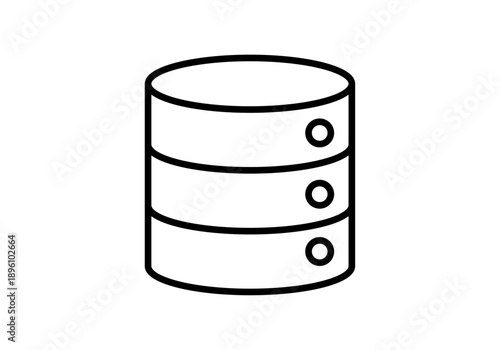 Icono de base de datos con servidores apilados en líneas negras sobre fondo blanco