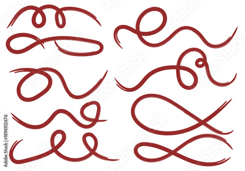 Conjunto de garabatos ornamentales rojos pintados a mano