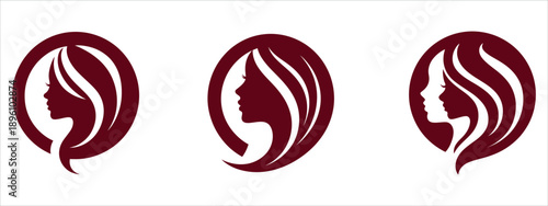Elegant woman face logos in maroon for beauty branding vector illustration.