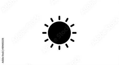 Minimalist black sun icon with radiating rays, symbolizing brightness, warmth, and sunny weather, ideal for user interface designs, digital applications, and website settings