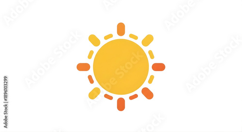 Bright sun icon with radiating light beams on a clean white background, symbolizing warmth, energy, and positivity