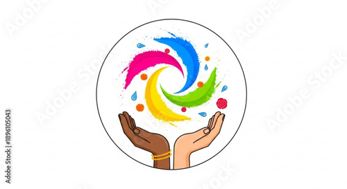 Diverse hands holding colorful swirling brush strokes in circle symbolizing creativity and unity in design