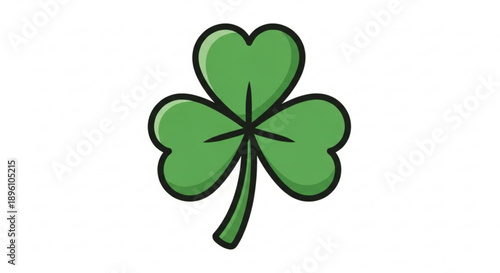 Lucky four leaf clover icon with green leaves and black outline on white background