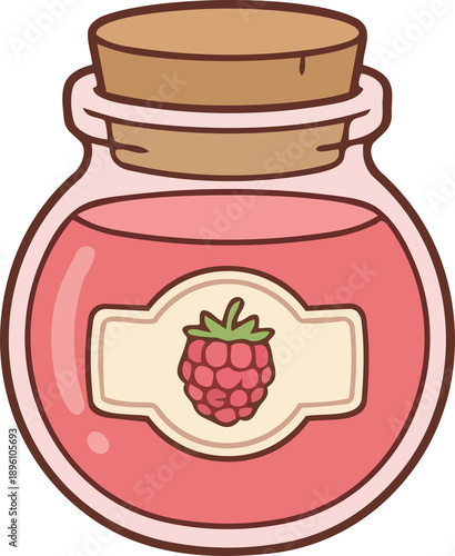 hand drawing illustration of kawaii raspberry fruits jam